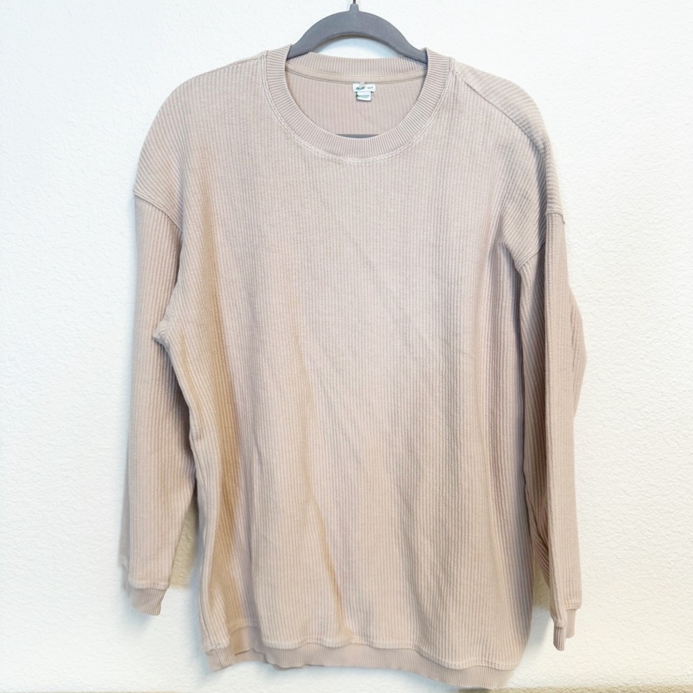 Aerie Pale Mauve Pink Ribbed Oversized Crewneck Pullover Sweatshirt Size XS